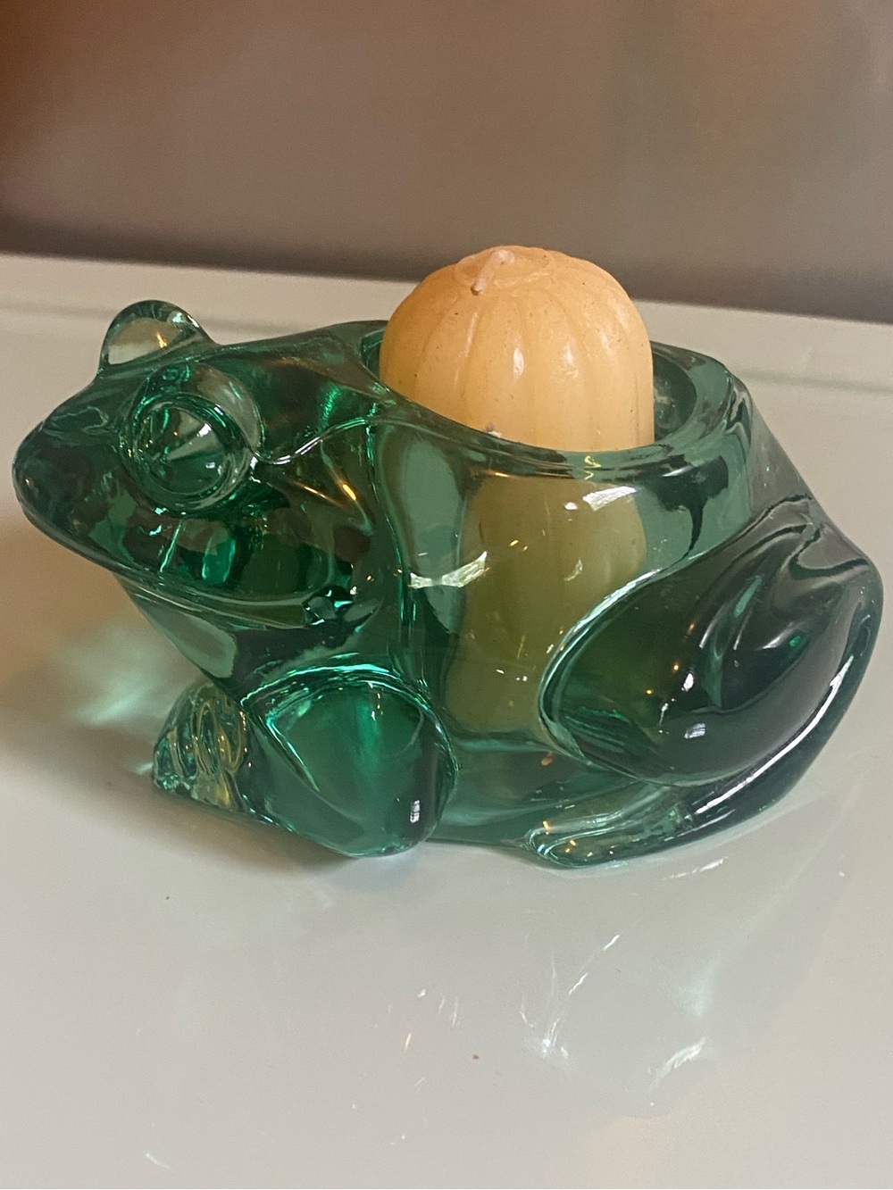 Vintage Indiana Glass Green Frog Votive Holder Toad Art Paperweight Retro glass